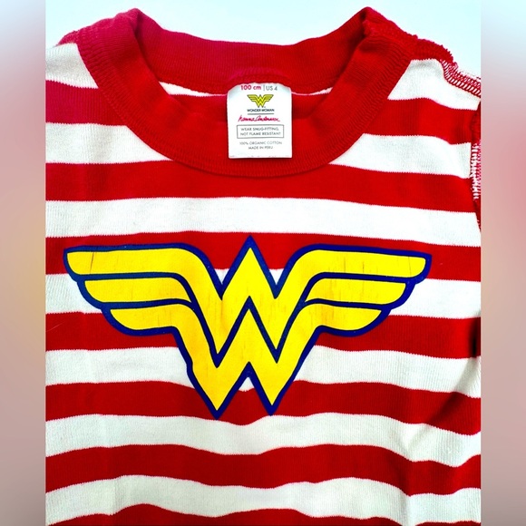 Hanna Andersson Sz 4 Red and Blue Striped Wonder Woman Short Pajama Set - Picture 4 of 6
